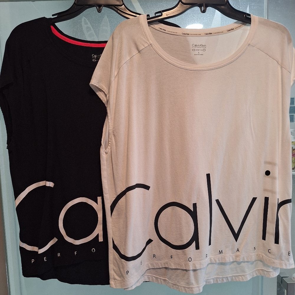 Calvin Klein Graphic Logo Short Sleeve Tees in White and Black